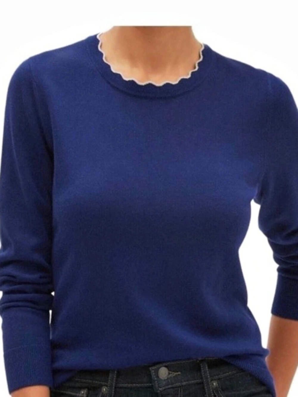Banana Republic Scallop Trim Pullover Sweater Blue